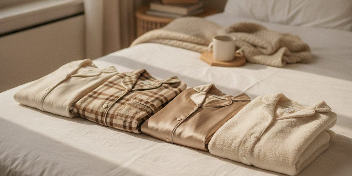 Pyjama : comment bien choisir ? — pyjamas pliés sur un lit, lumière du matin Image