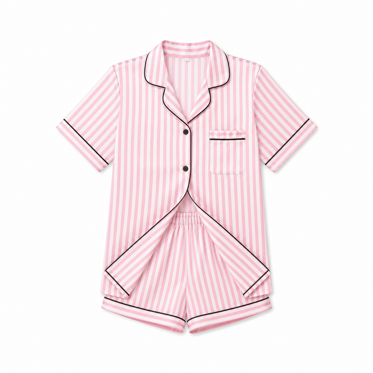 Pyjama Femme Satin Rose à Rayures