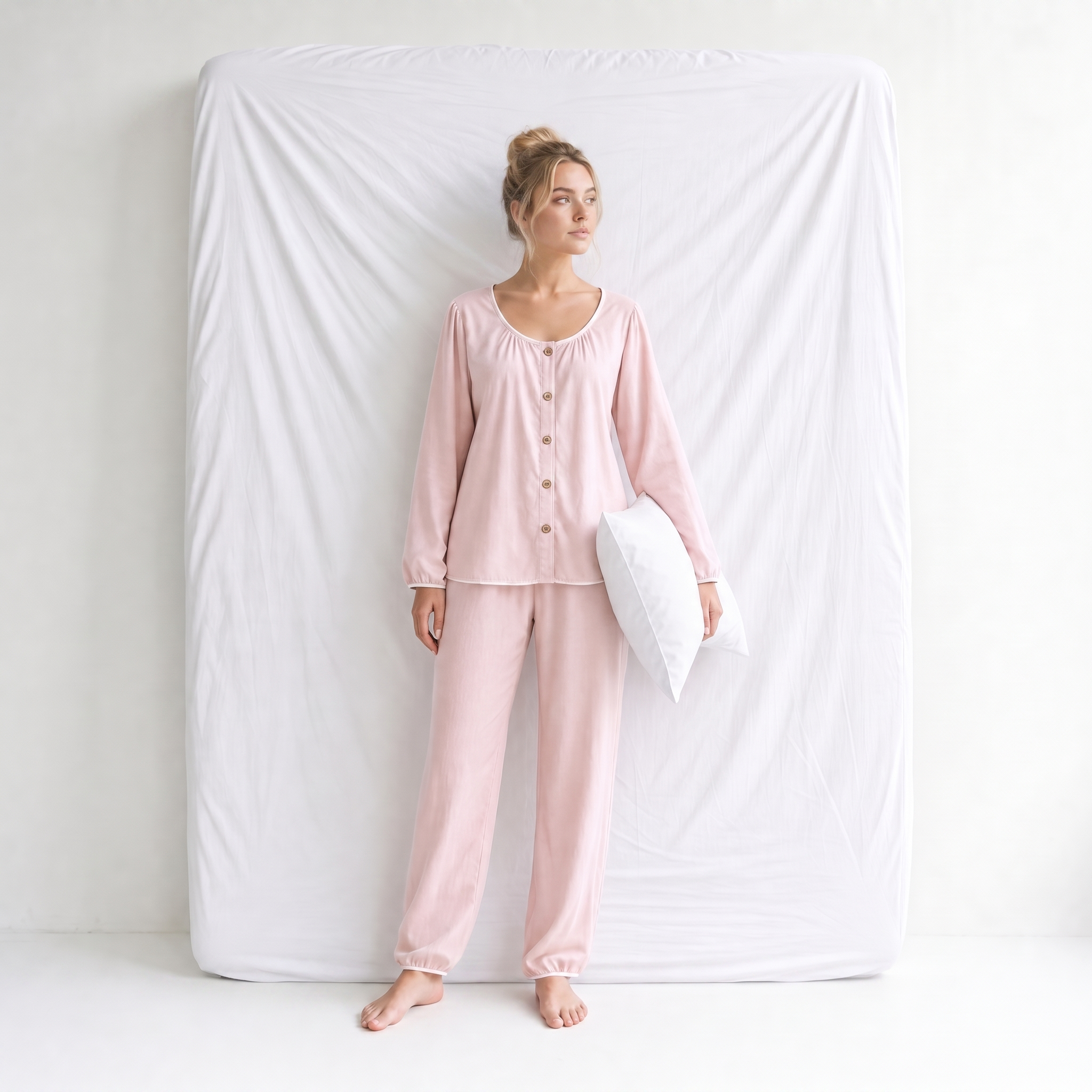 Haut Pyjama Rose Femme Manches Longues