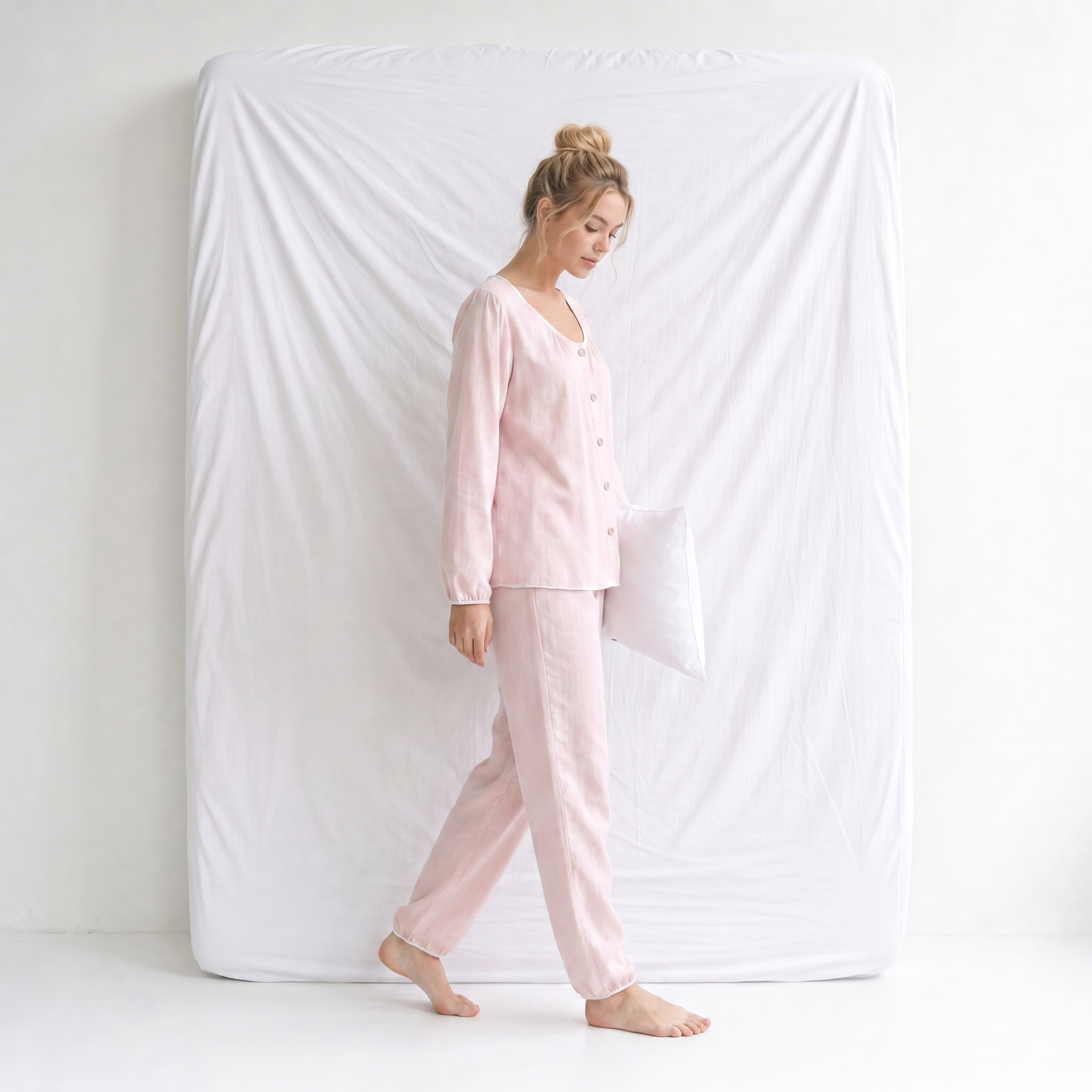 Haut Pyjama Rose Femme Manches Longues