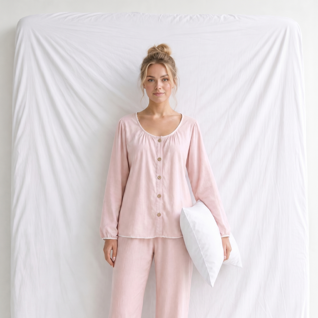 Haut Pyjama Rose Femme Manches Longues