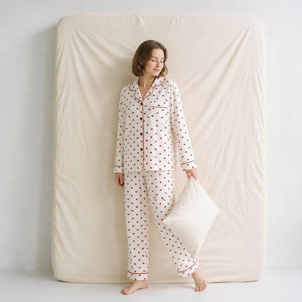 Pyjama Femme Coeurs Rouges