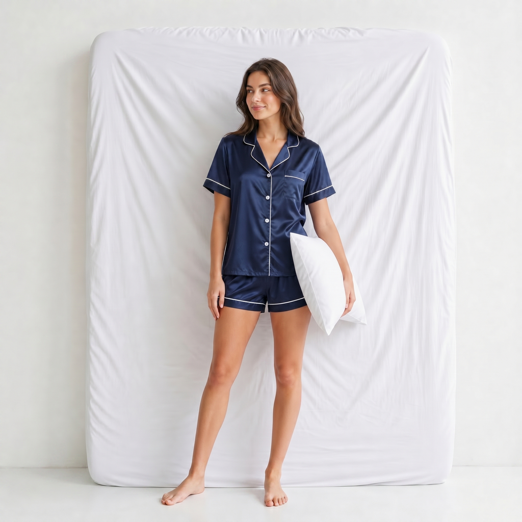 Pyjama Femme Satiné Bleu Marine