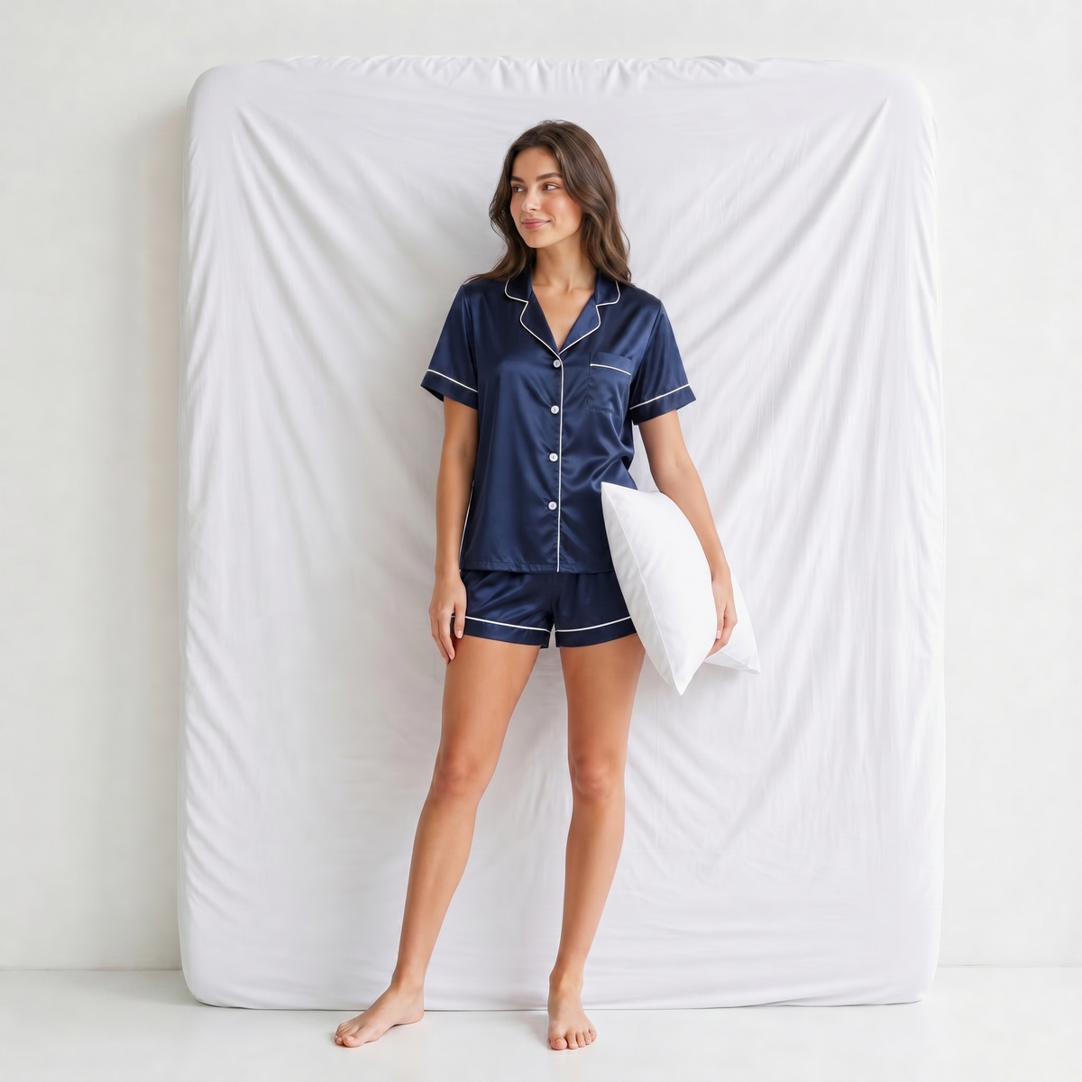 Pyjama Femme Satiné Bleu Marine