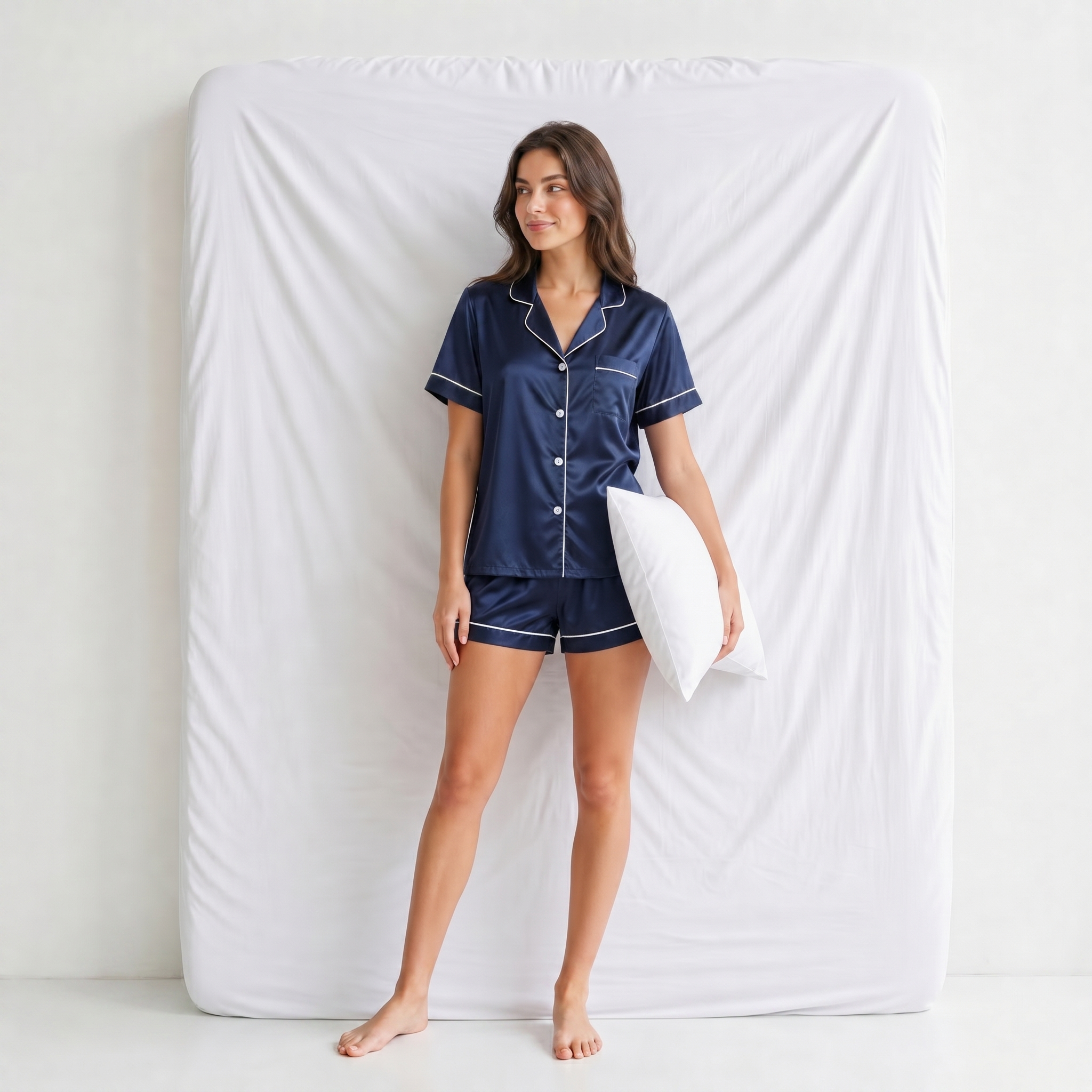 Pyjama Femme Satiné Bleu Marine