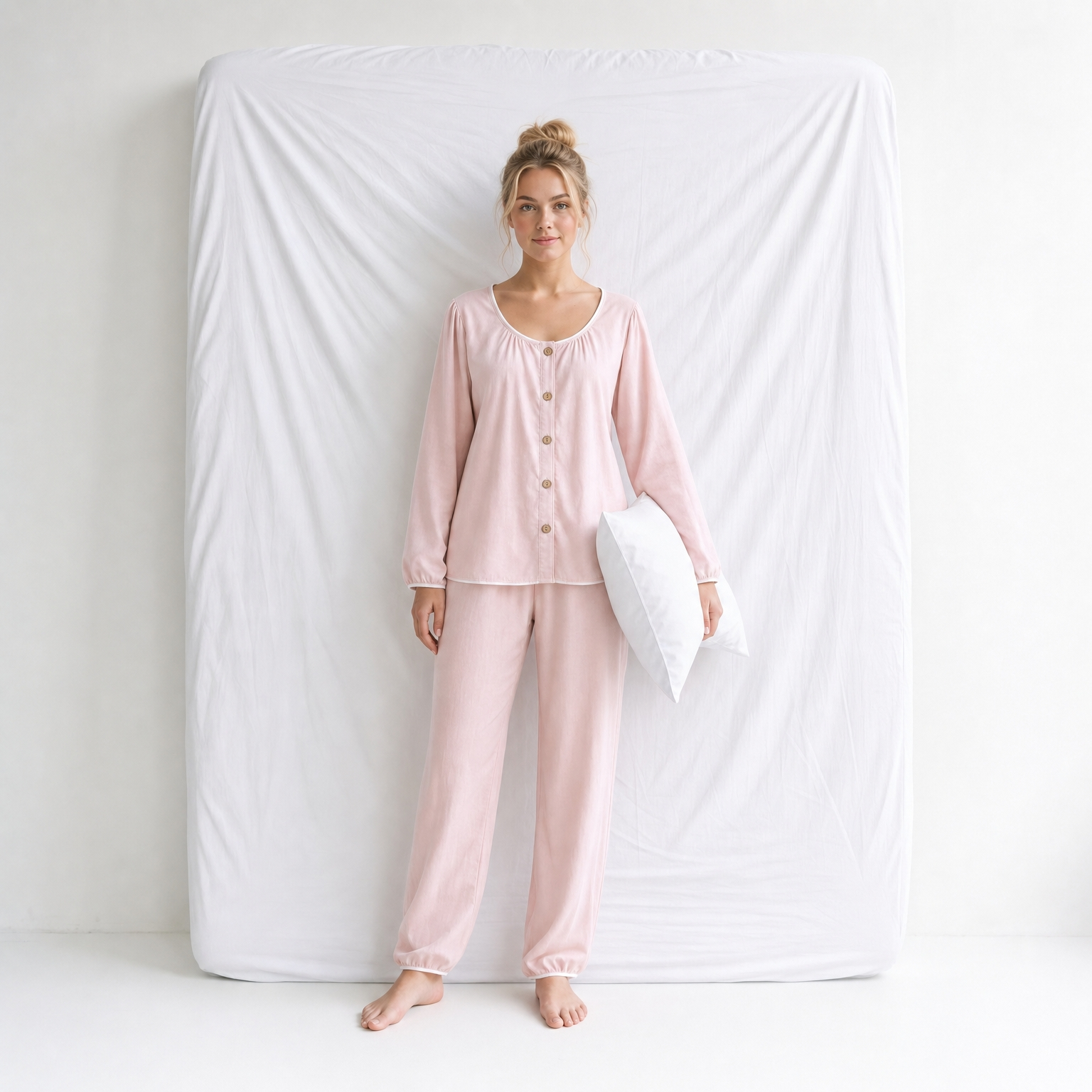 Haut Pyjama Rose Femme Manches Longues