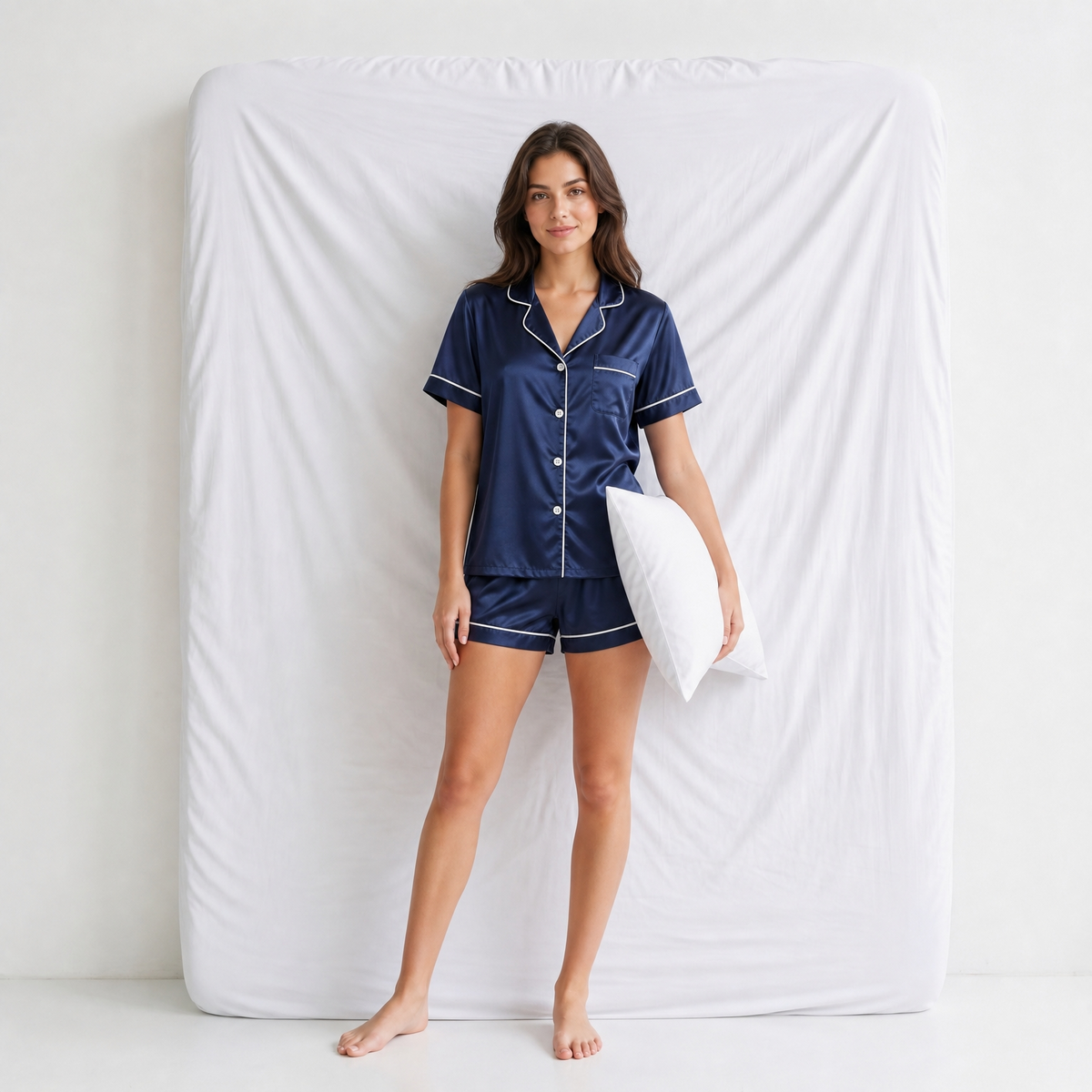 Pyjama Femme Satiné Bleu Marine