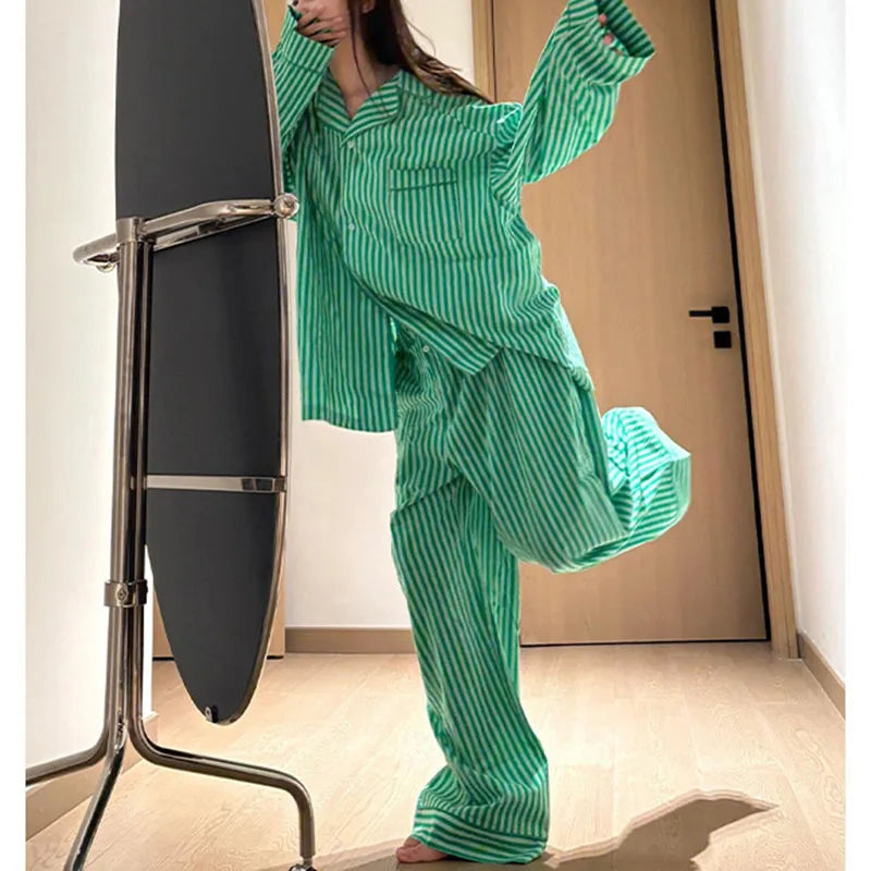Pyjama Vert à Rayures pour Femme