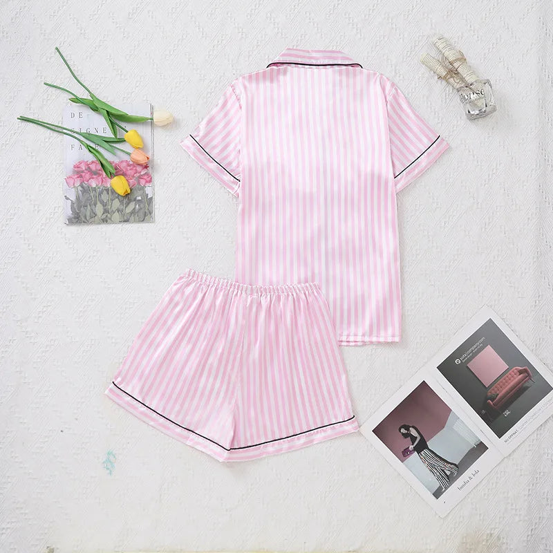 Pyjama Femme Satin Rose à Rayures