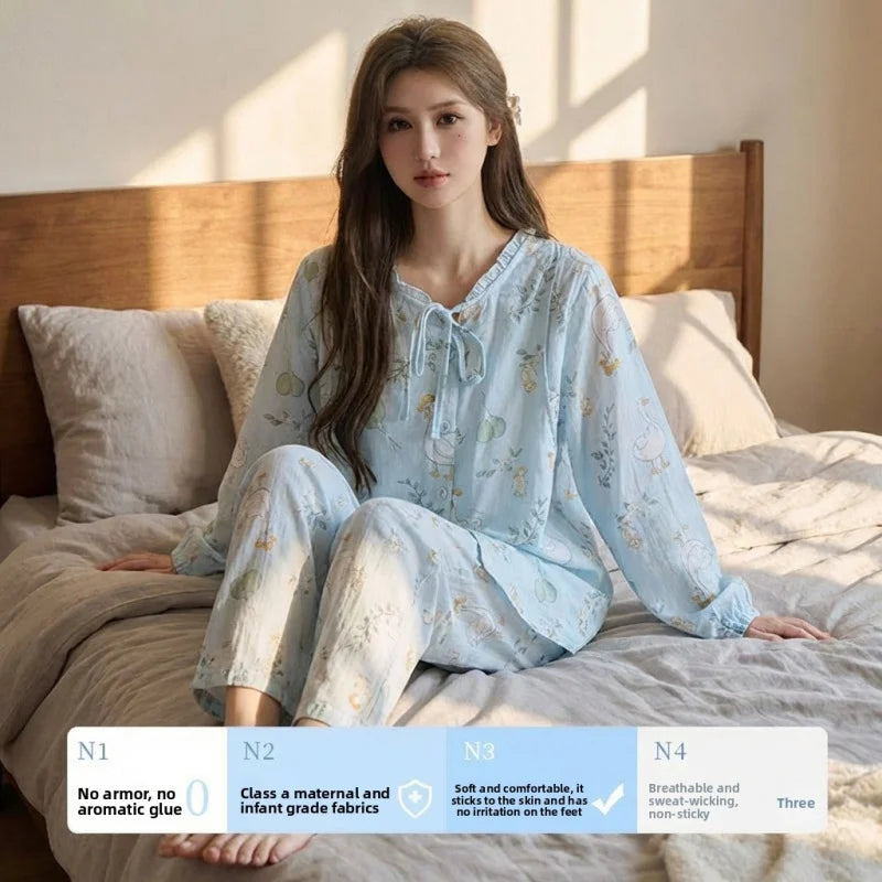 Pyjama Allaitement Coton Bleu