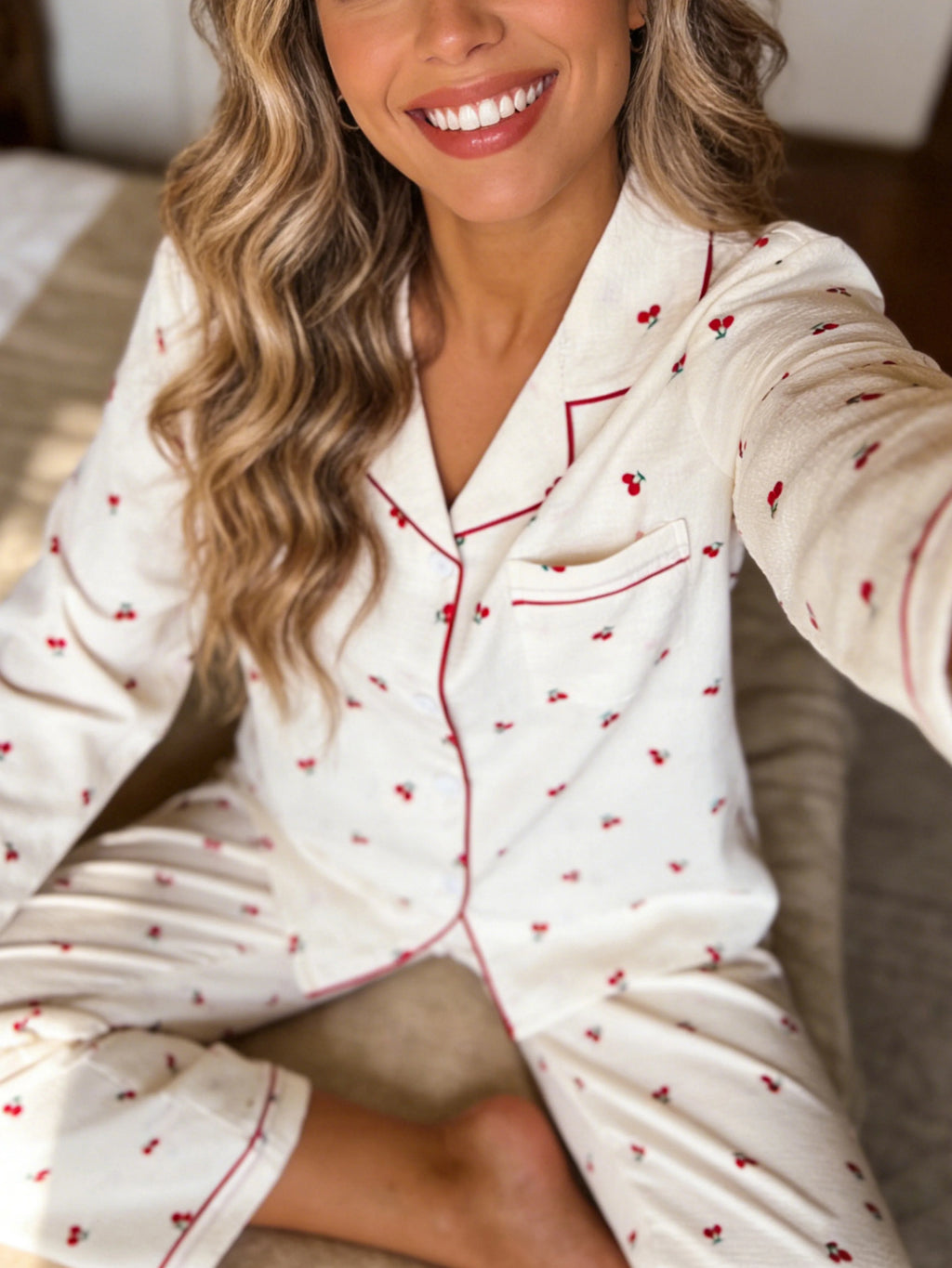 Pyjama Femme Blanc Cerise