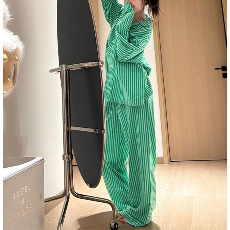 Pyjama Vert à Rayures pour Femme