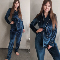 Pyjama Femme Velours Bleu Canard