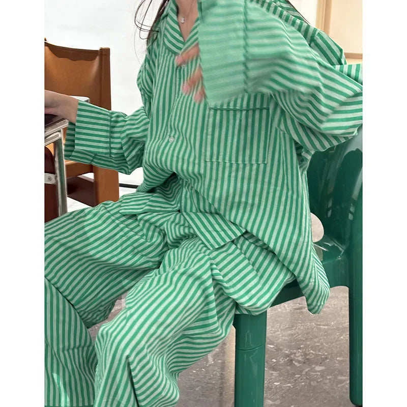 Pyjama Vert à Rayures pour Femme