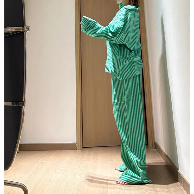 Pyjama Vert à Rayures pour Femme