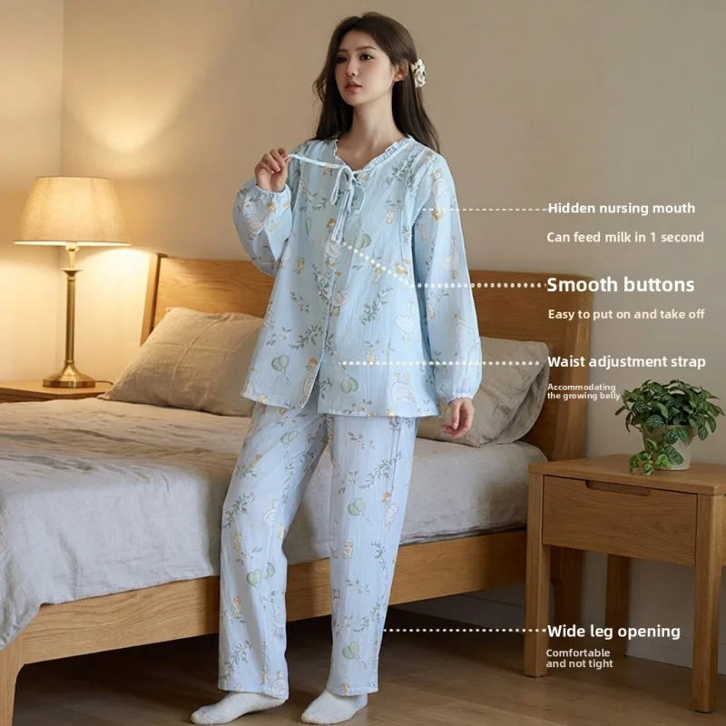Pyjama Allaitement Coton Bleu