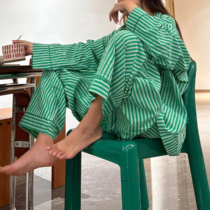 Pyjama Vert à Rayures pour Femme