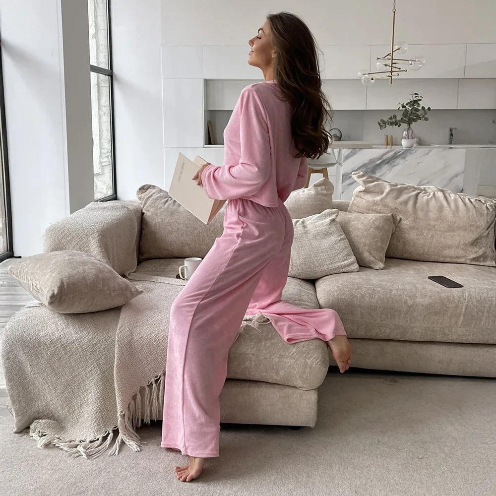 Pyjama en Velours Femme Rose