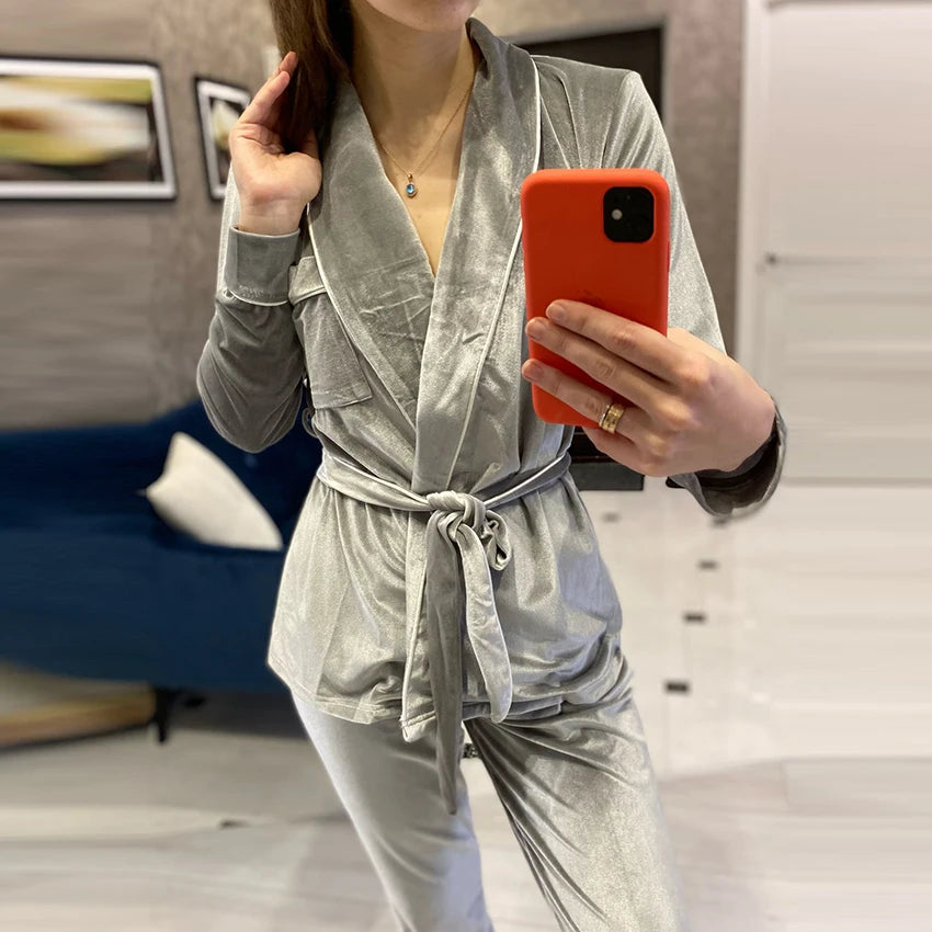 Pyjama Femme Velours Bleu Canard