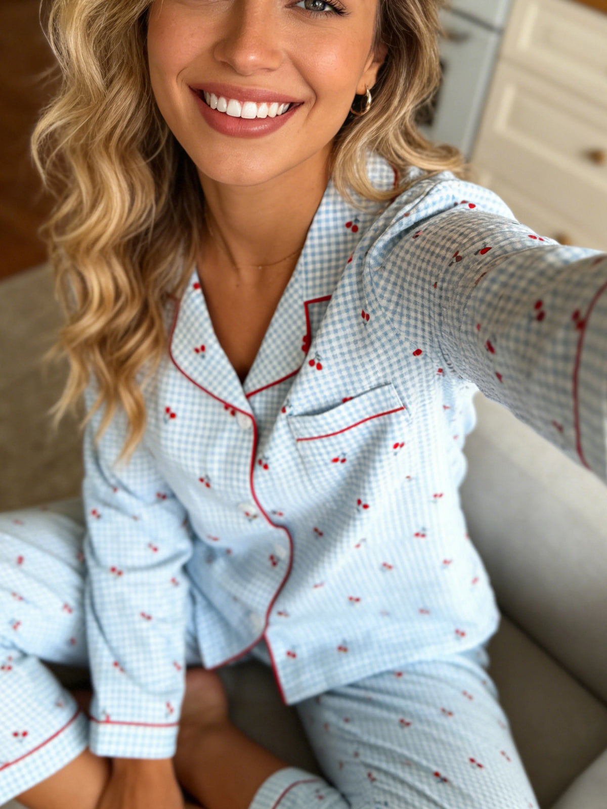 Pyjama Bleu Femme Cerise