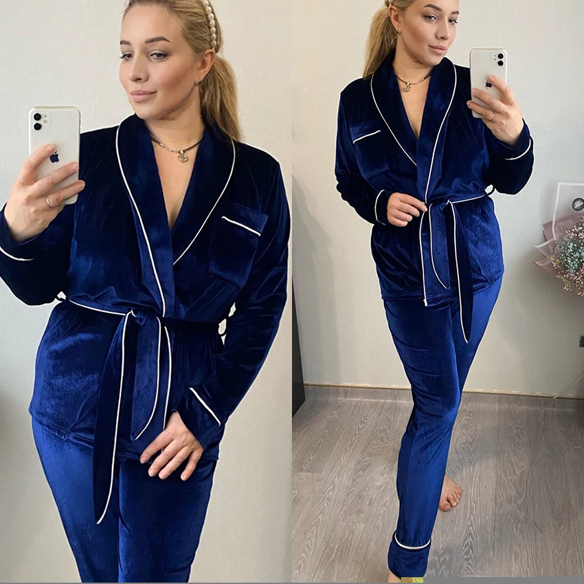 Pyjama Femme Velours Bleu Canard
