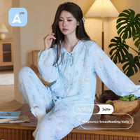Pyjama Allaitement Coton Bleu