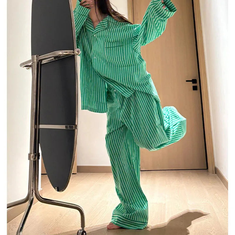 Pyjama Vert à Rayures pour Femme