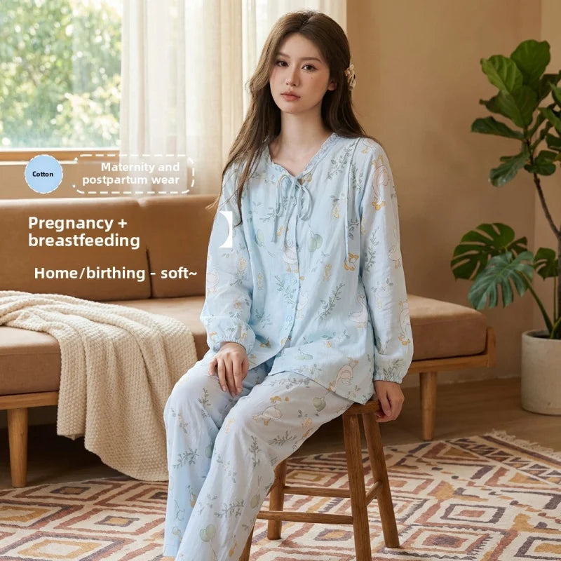 Pyjama Allaitement Coton Bleu
