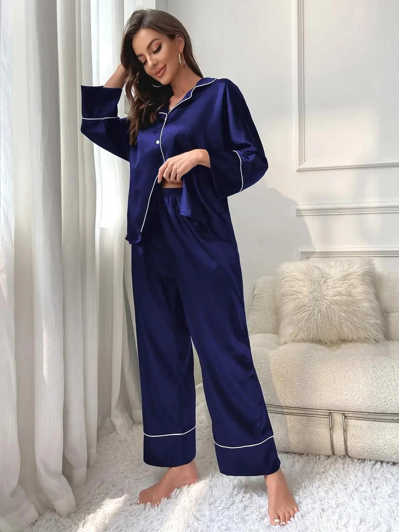 Pyjama Femme avec Col Chemise