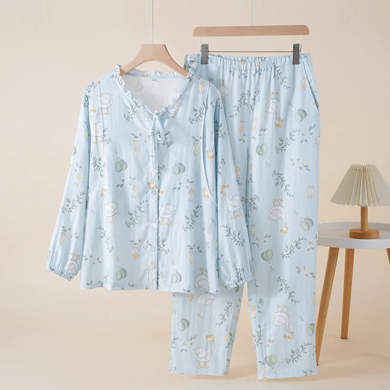 Pyjama Allaitement Coton Bleu