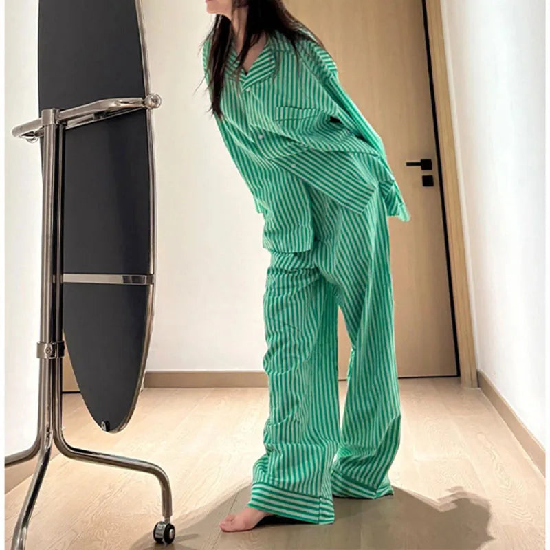 Pyjama Vert à Rayures pour Femme
