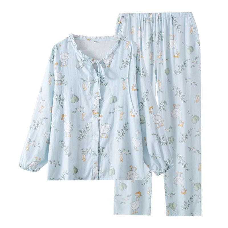 Pyjama Allaitement Coton Bleu