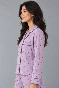 Ensemble Pyjama Femme Violet – profil, buste porté