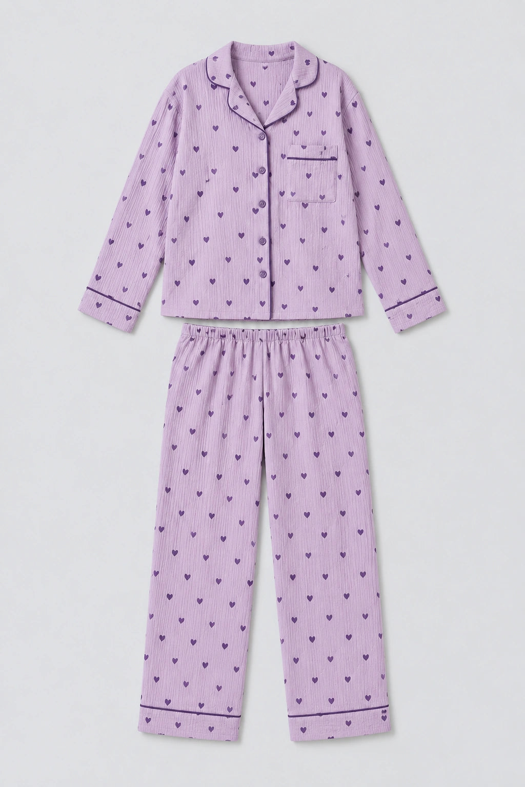 Ensemble Pyjama Femme Violet – à plat, ensemble complet