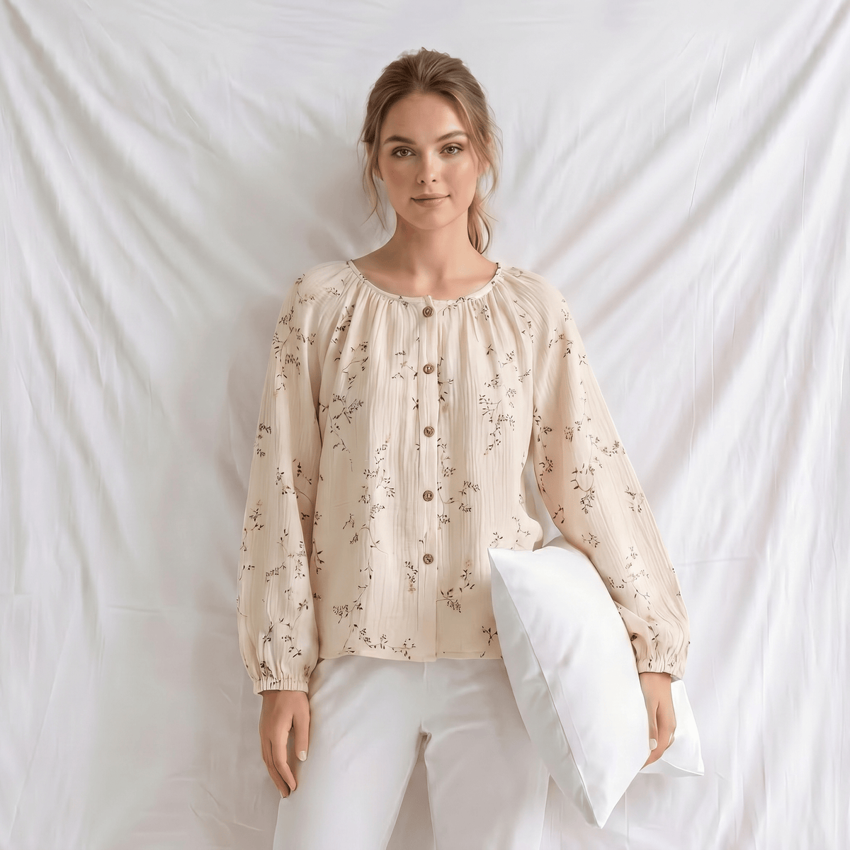 Haut Pyjama Femme Col Rond