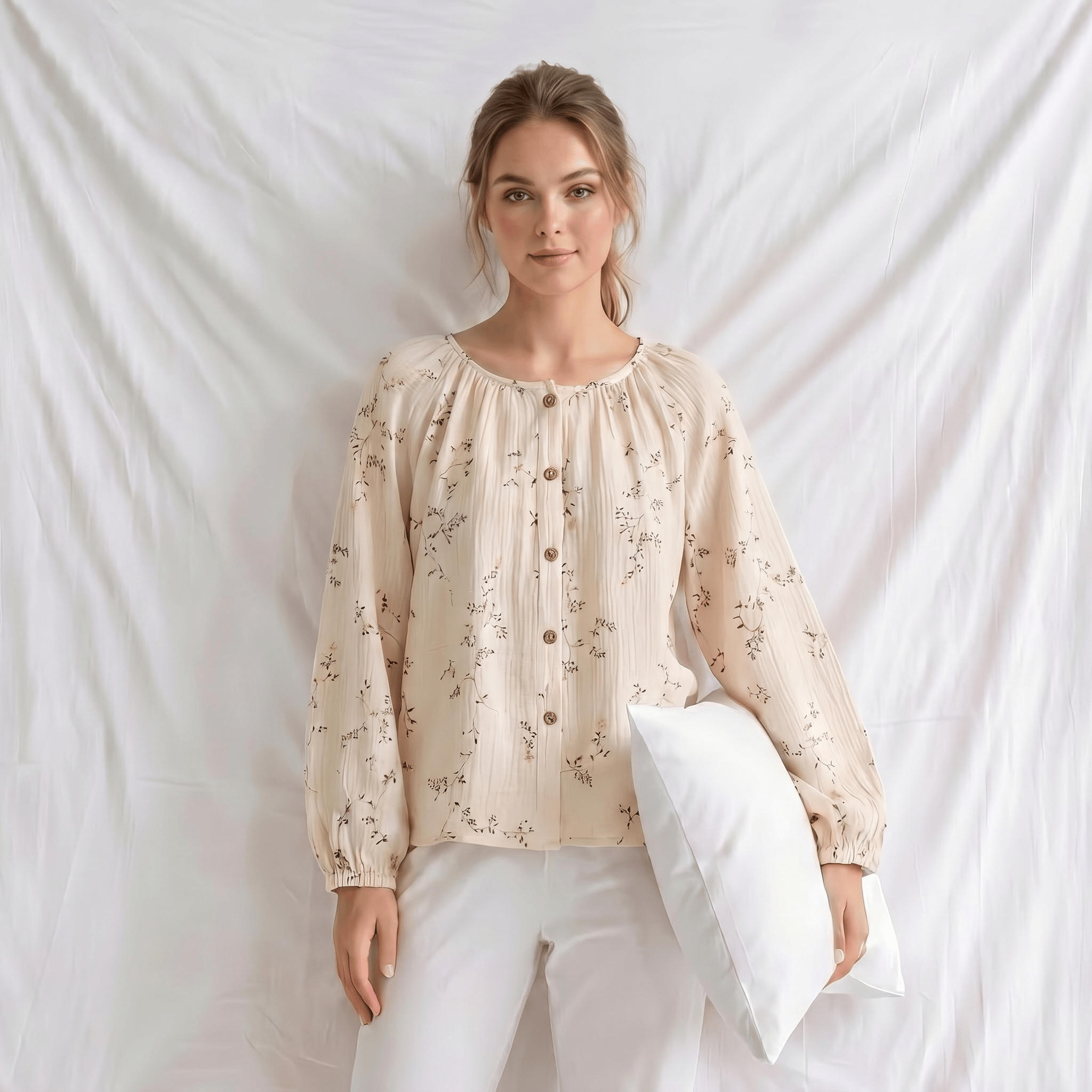 Haut Pyjama Femme Col Rond