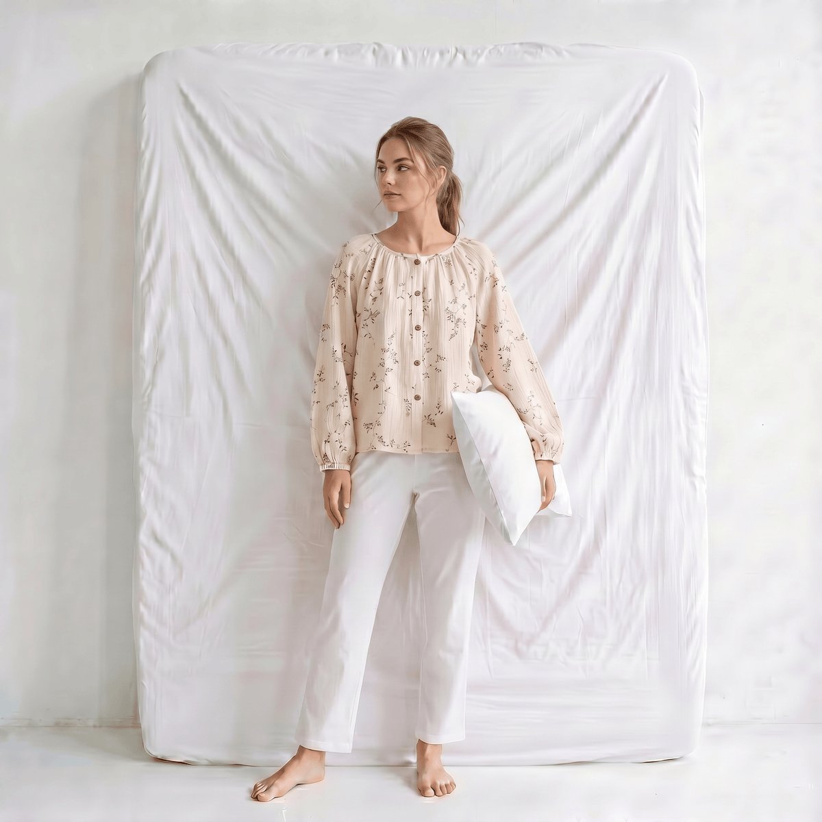 Haut Pyjama Femme Col Rond