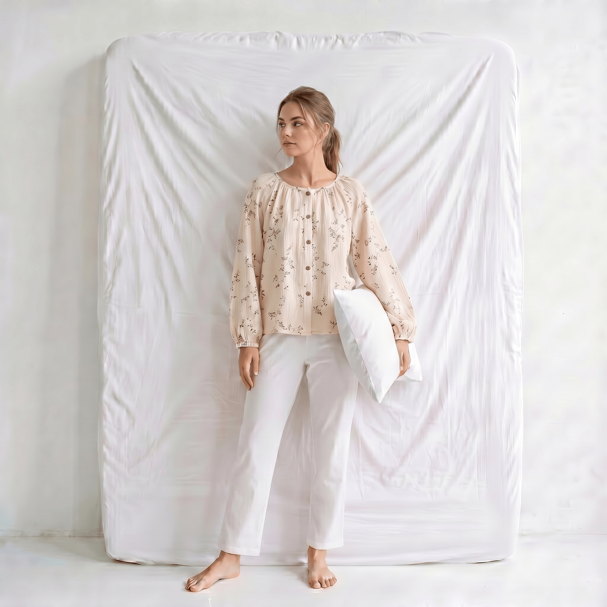 Haut Pyjama Femme Col Rond