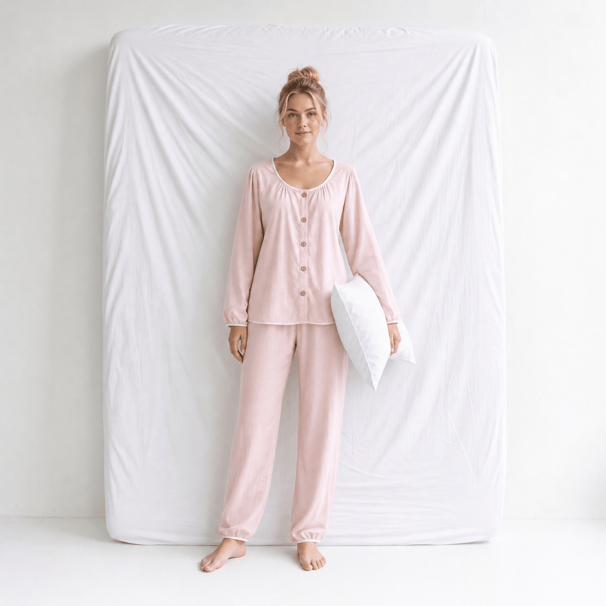Haut Pyjama Rose Femme Manches Longues