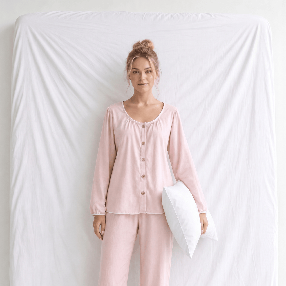 Haut Pyjama Rose Femme Manches Longues