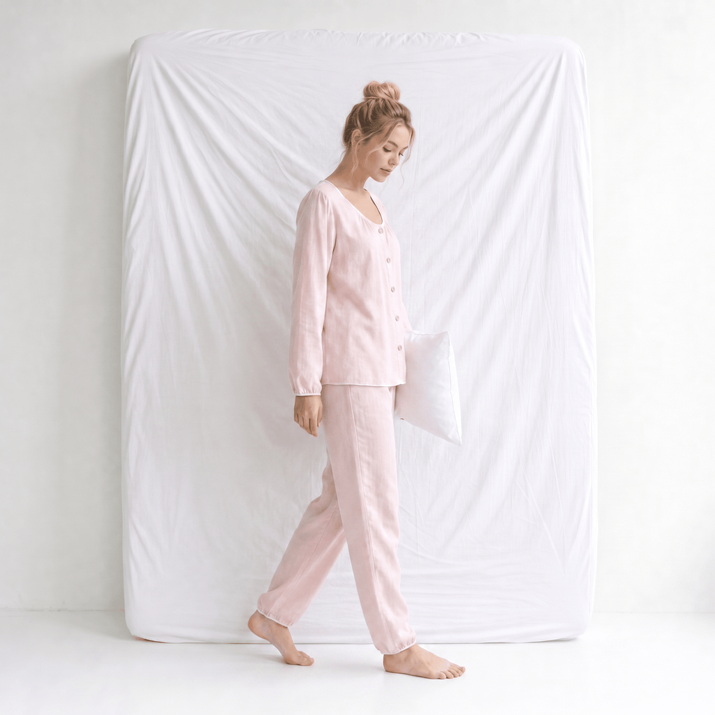 Haut Pyjama Rose Femme Manches Longues