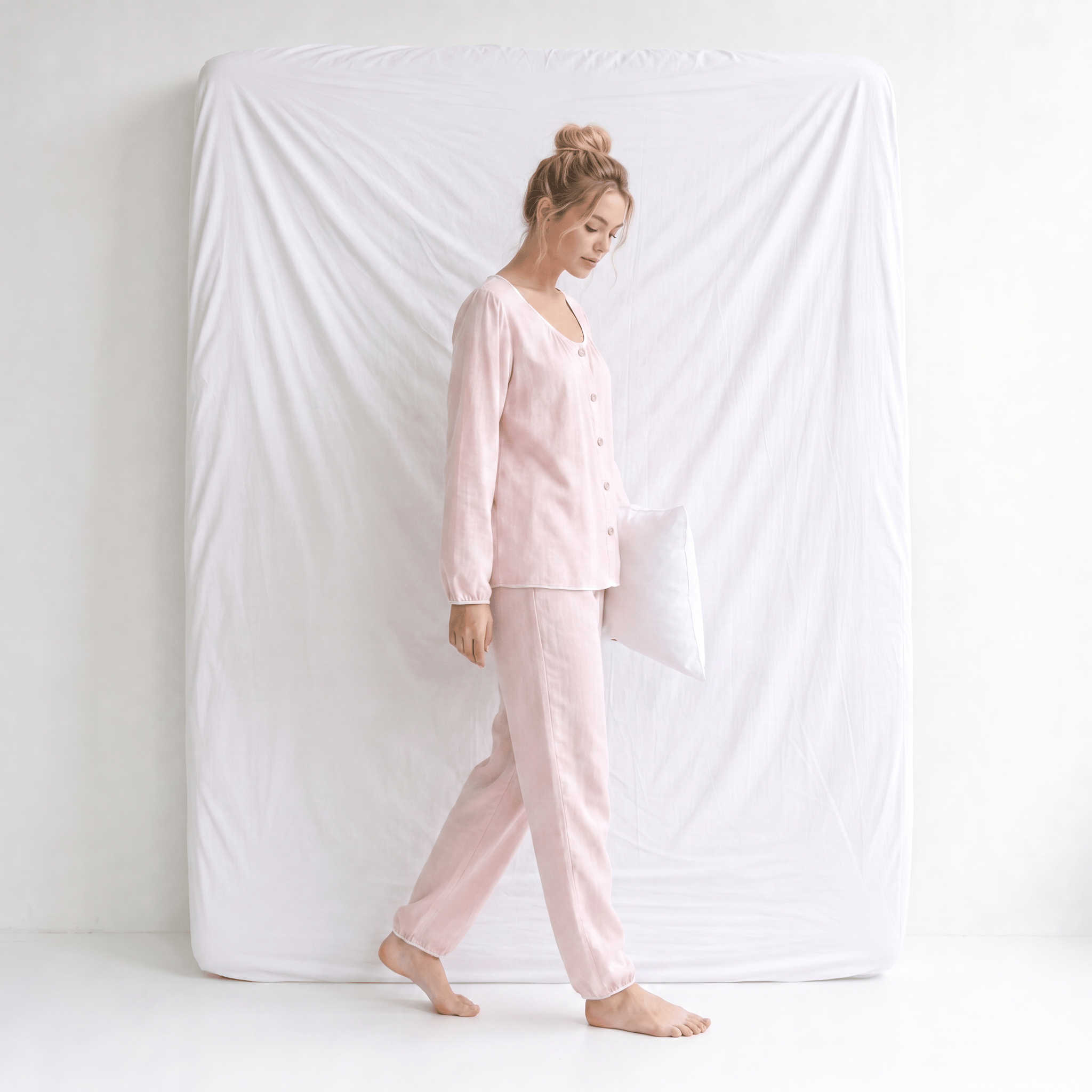 Haut Pyjama Rose Femme Manches Longues
