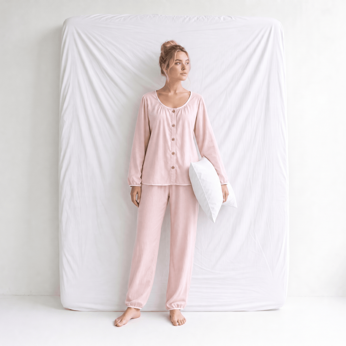 Haut Pyjama Rose Femme Manches Longues