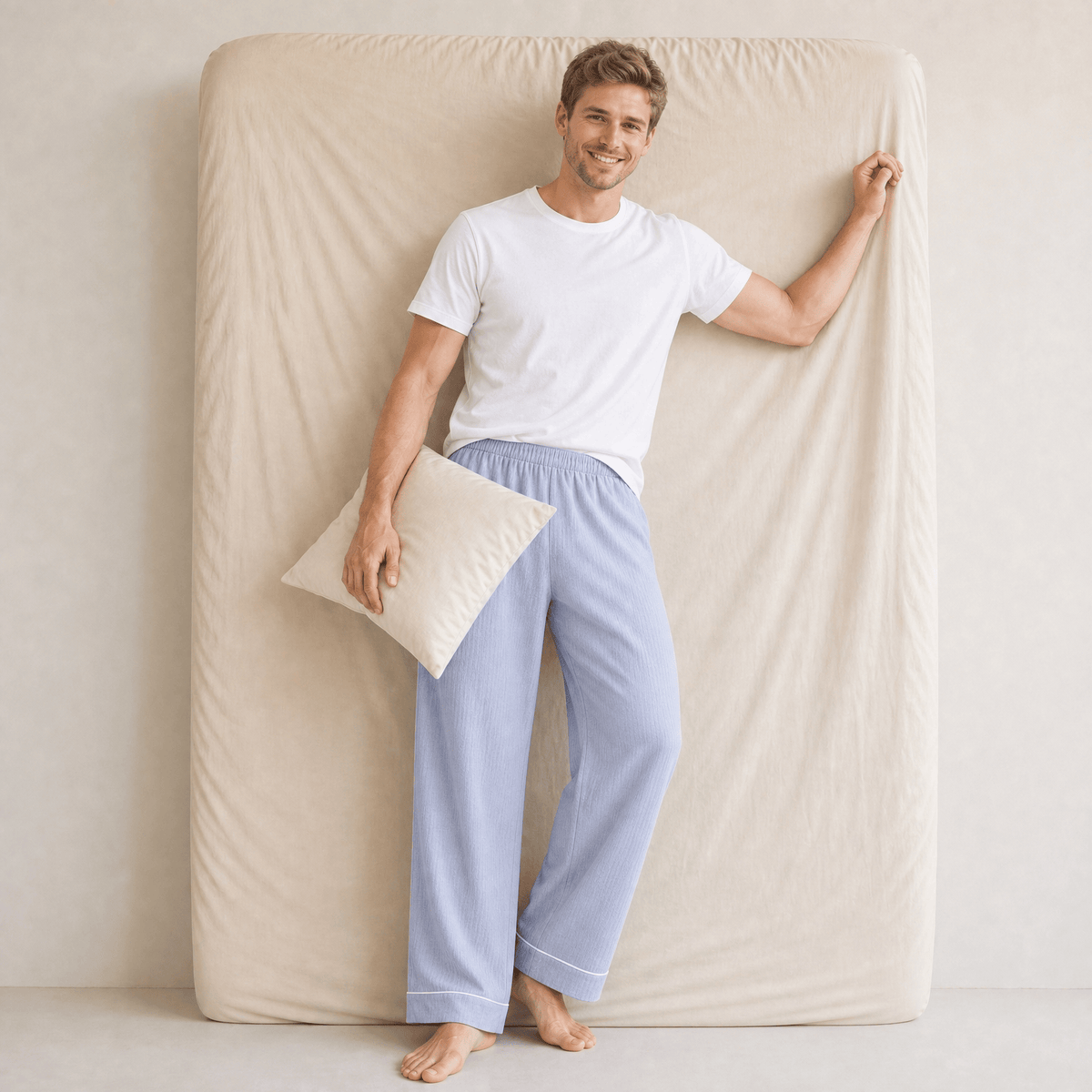 Pantalon Pyjama Homme Coton Bleu