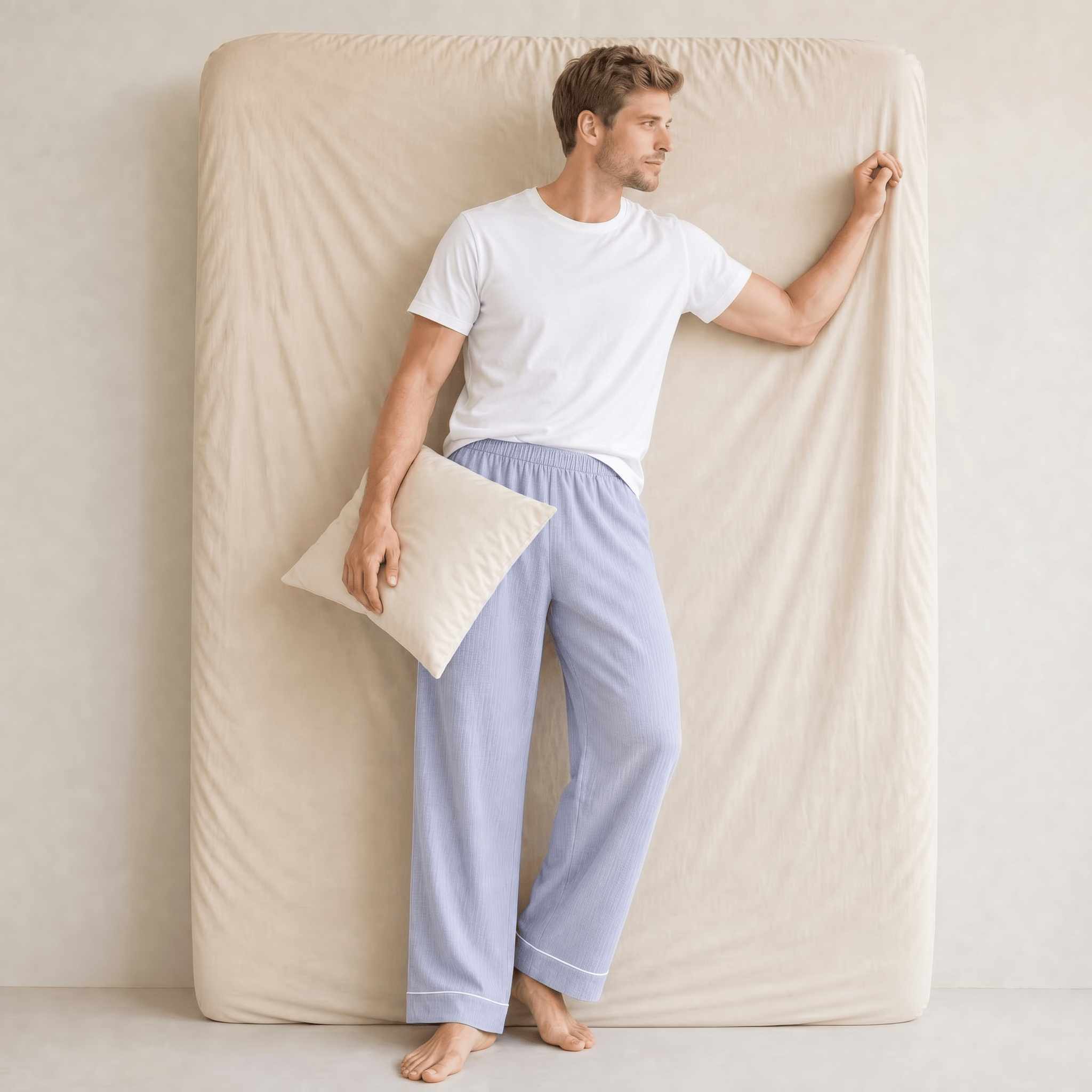 Pantalon Pyjama Homme Coton Bleu
