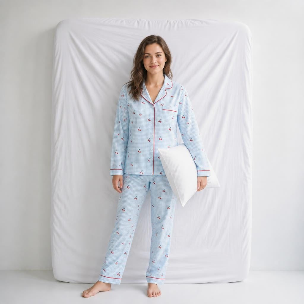 Pyjama Bleu Femme Cerise