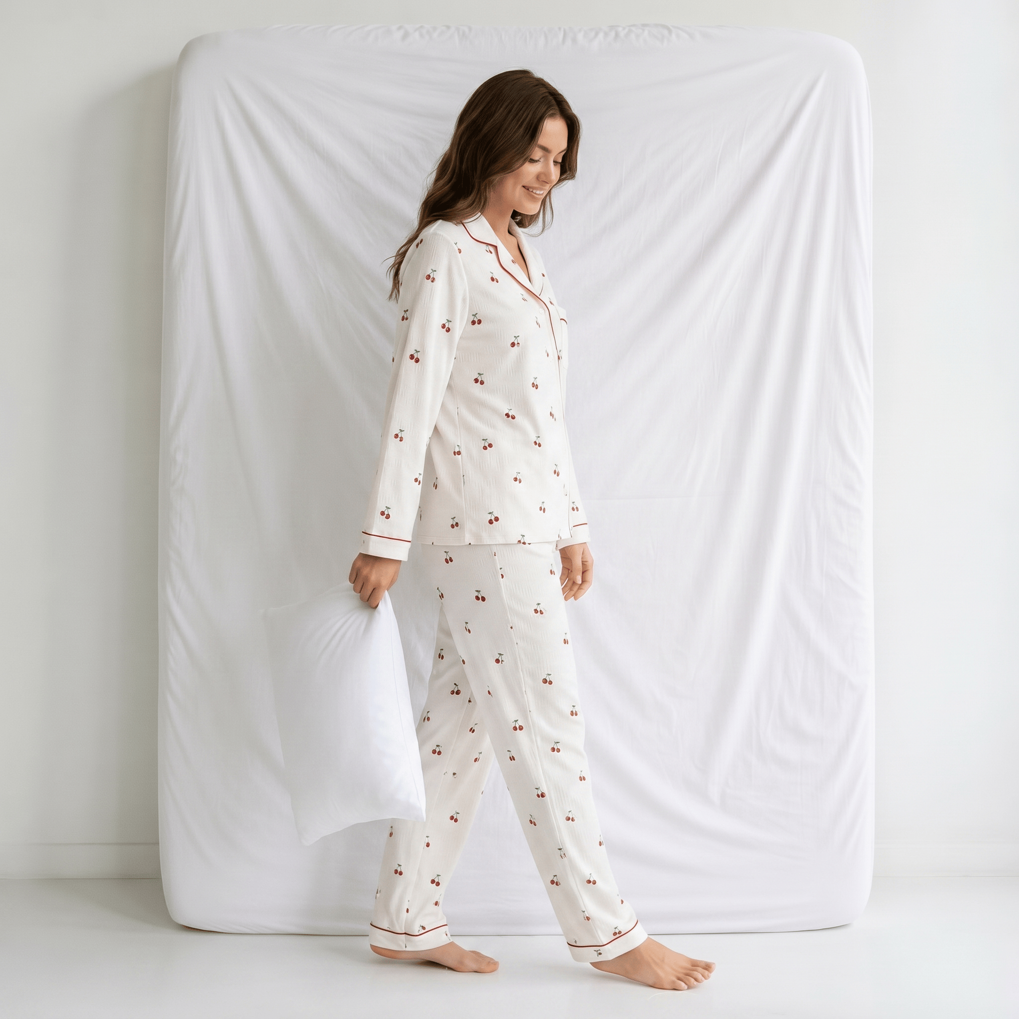 Pyjama Femme Blanc Cerise