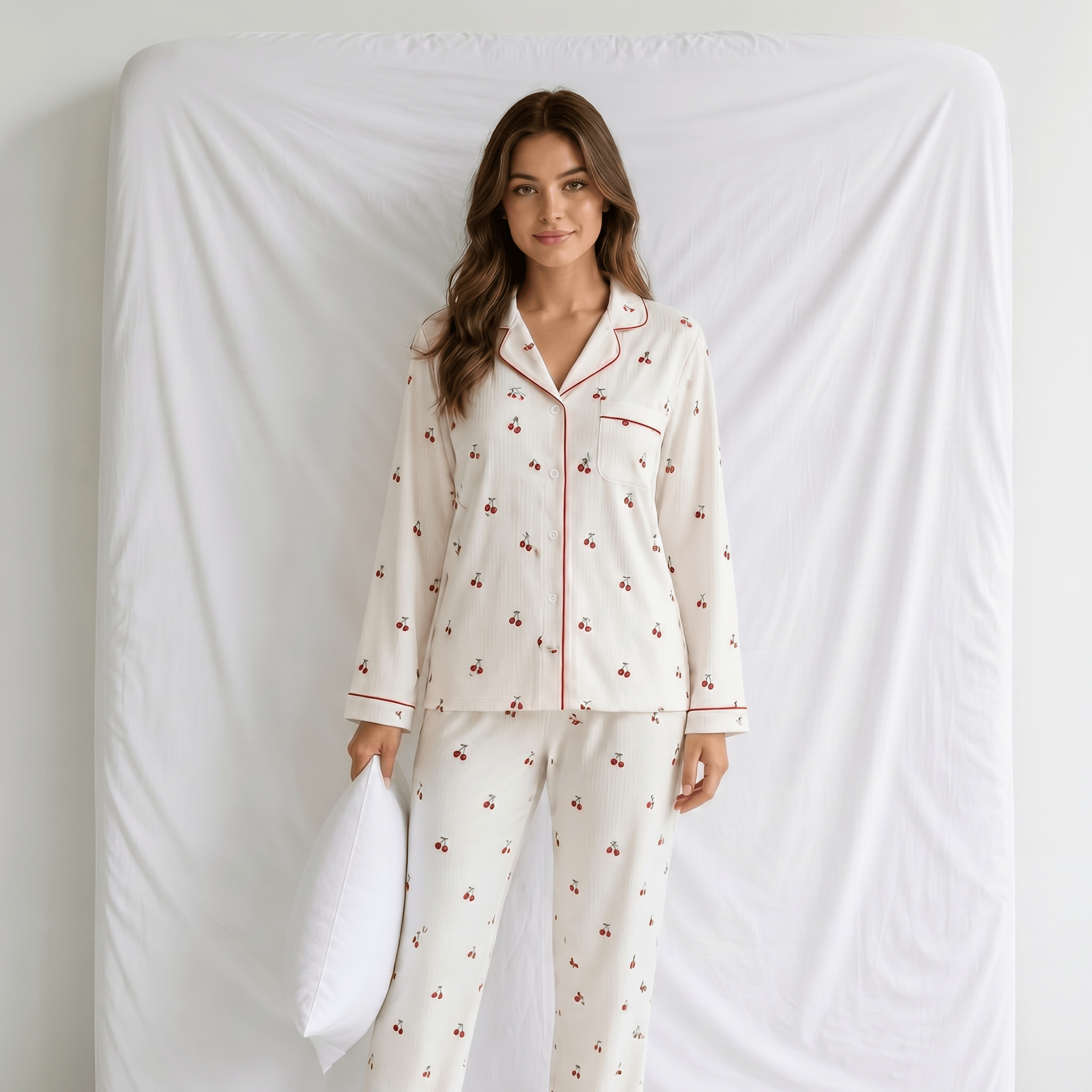 Pyjama Femme Blanc Cerise
