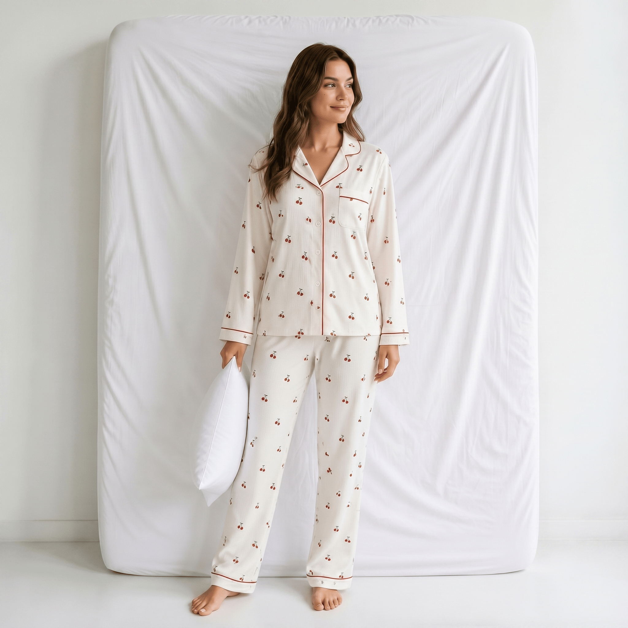 Pyjama Femme Blanc Cerise