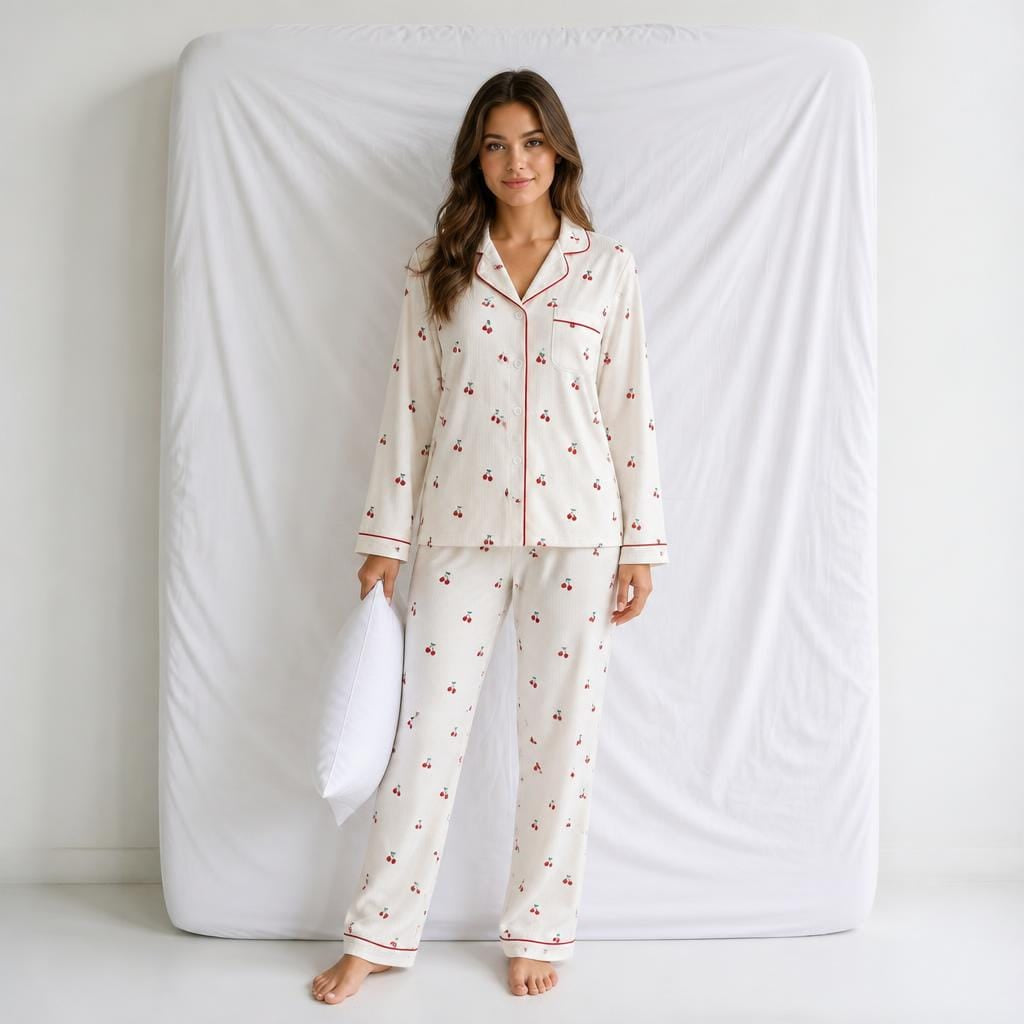 Pyjama Femme Blanc Cerise